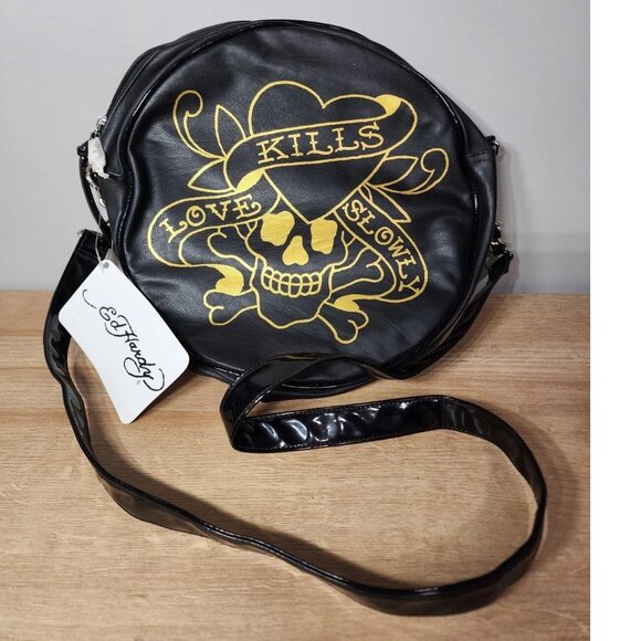 Ed Hardy "Love Kills Slowly" Round Crossbody Bag NWT - Picture 1 of 9
